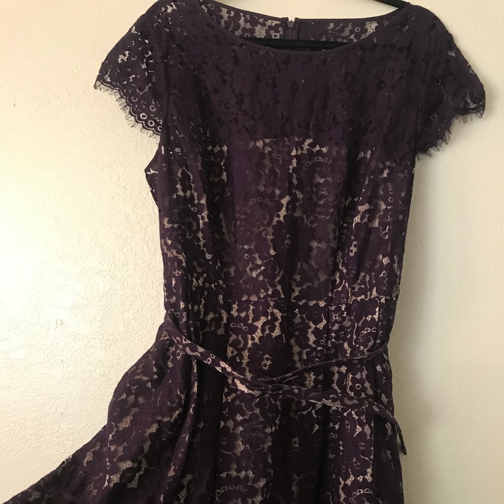 Eliza J Purple Lace Overlay Flare Dress